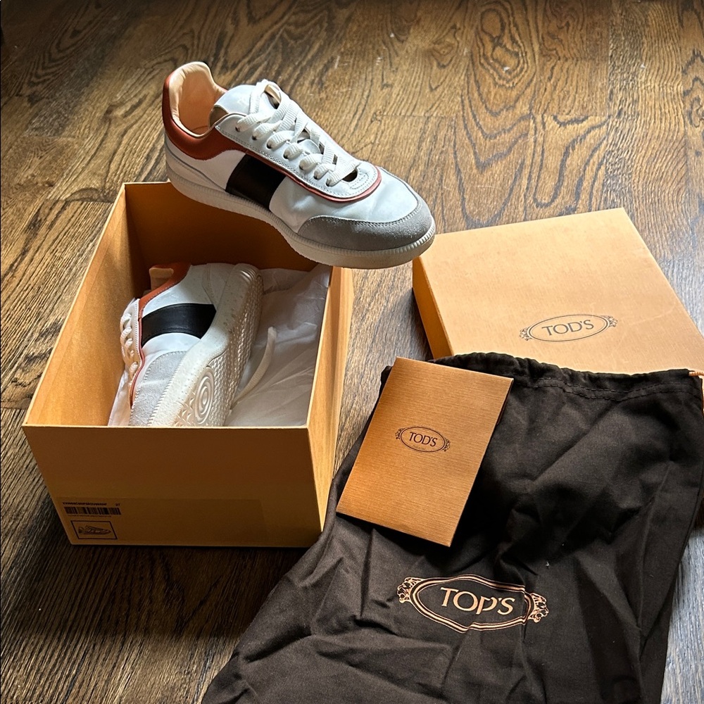 Tod's Women’s White, Black and Tan Sneakers